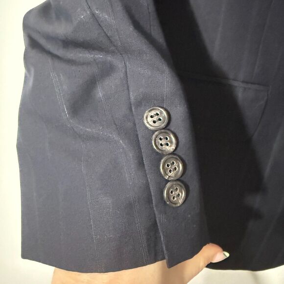 VTG Burberry's 100% Pure Italian Wool Pinstripe Blazer - Black/Blue - Picture 3 of 11